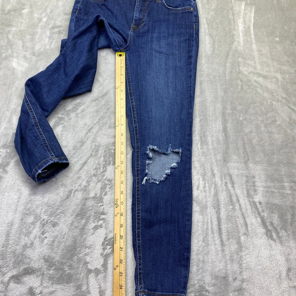 Free People High Rise Ripped Knee Skinny Jeans Blue Sz 28 Fits 27